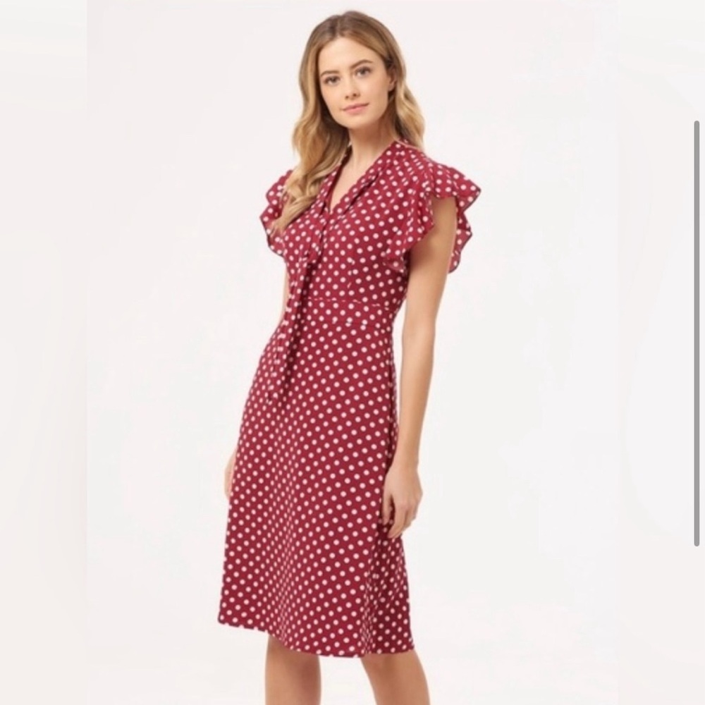 Sugarhill Brighton Retro Rockabilly Red Polka Dot Ruffle Dress Size US 8